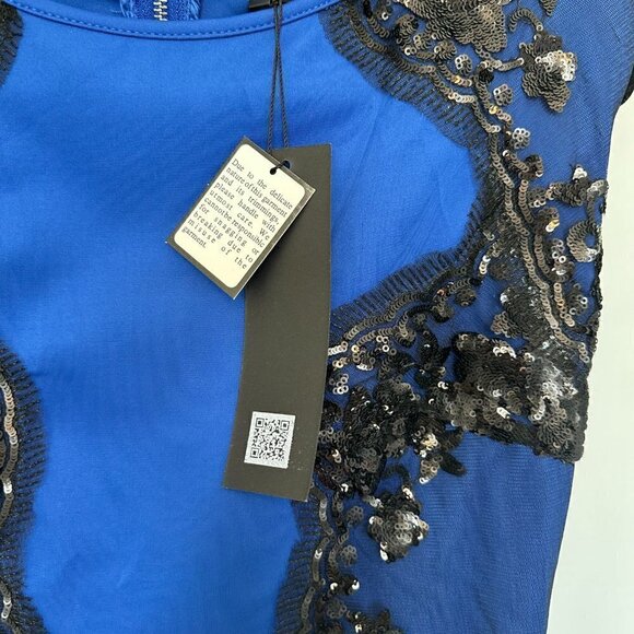 NWT Blue Cocktail Dress Little Mistress London w/Black Lace & Sequins Sz 10 - Picture 6 of 13